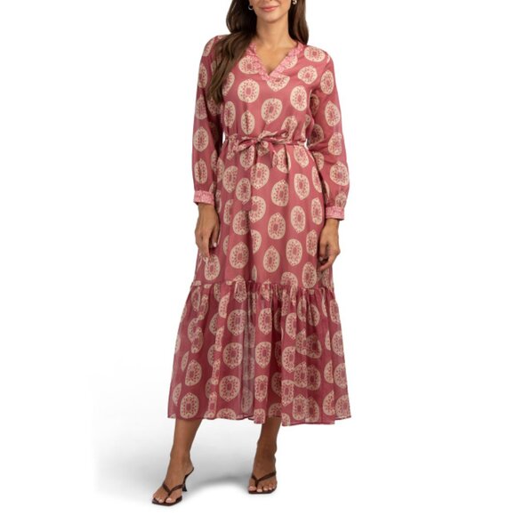 MAGARI Burnt Red Made In Italy Printed Long Sleeve Maxi Dress - Picture 1 of 2